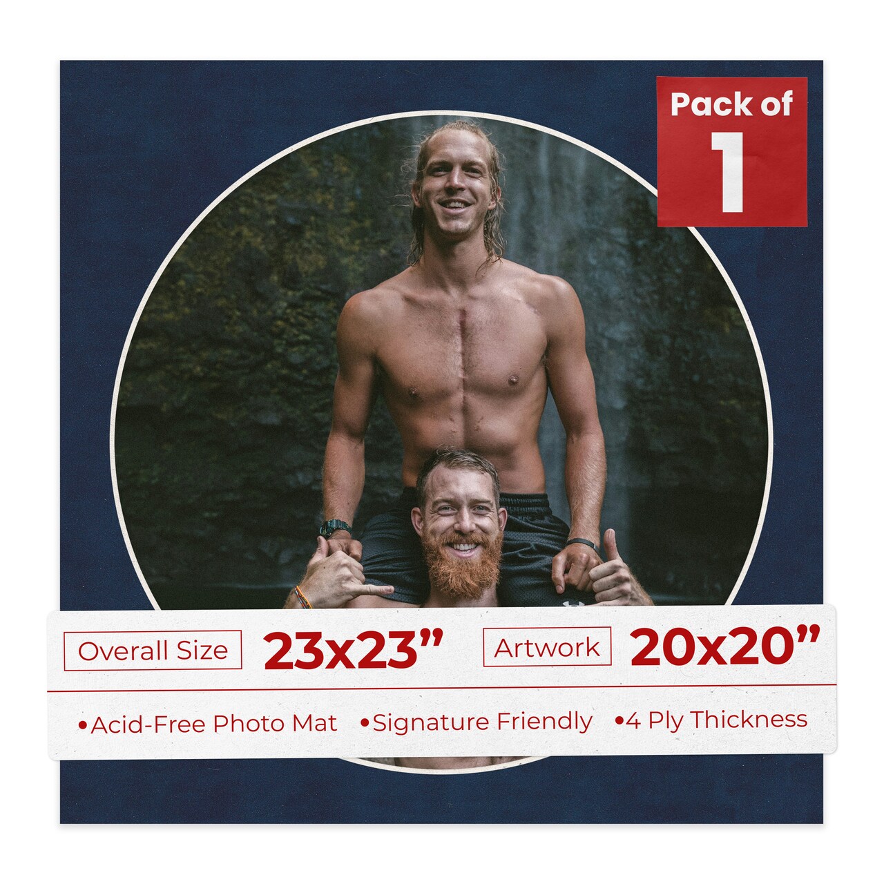 Navy Suede Mat Board for 23x23 Frames - Circle Opening for 20x20 Photos